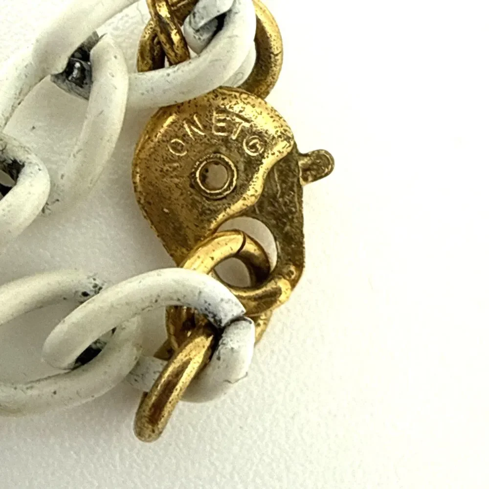 Vintage Monet White Enamel Filigree Pendant Necklace 24